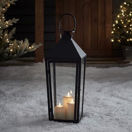 Lights4fun Schwarze Metall Laterne 61,5cm inkl. 3er Set TruGlow® Kerzen mit Timer für Innen & Außen - BZMOY265