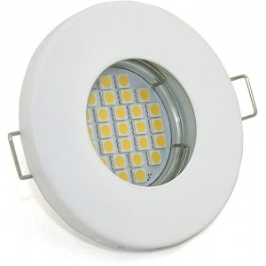 230V Bad Einbaustrahler IP65 Farbe weiß + GU10 LED 5W für Nass  Feuchträume  Badezimmer und Vordach - BISEV82V
