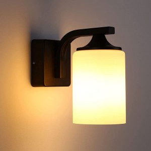 ENCOFT Außen Wandlampe E27 | Vintage Wandleuchte Mit Weiß Matt Glas Lampenschirm | Außenwandleuchte aus Aluguss |Wasserdicht IP65 Schwarz - BHIDG4N9