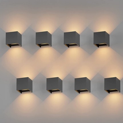 K-Bright 8 Stück LED Wandleuchten Innen Außen 12W Wandlampe Auf und ab Einstellbarer Lichtstrahl 3000K Warmweiß Außenwandleuchte IP65 für Wohnzimmer Schlafzimmer Balkon Dunkelgrau - BSLWN2ME