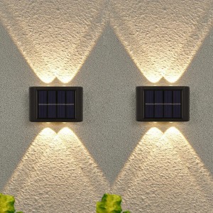 Solar LED Wandleuchte Up & Down Light Dekorative LED Wandbeleuchtung 4 LEDs Wasserdicht Wandlampen im Innen und Außenbereich 2 Stück Warm Weiß - BPPFFE5J