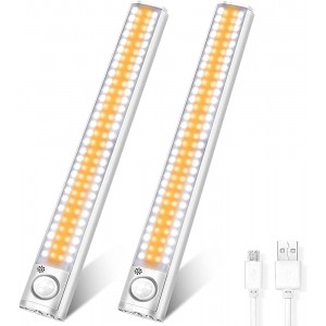 LITAKE LED Schrankleuchten 120 LED Dimmbare Unterbauleuchte Schrankbeleuchtung mit Bewegungsmelder 4 Modi USB Wiederaufladbar Schranklicht für Garderobe Flur Treppe Schrank-2 Stück - BBRHIH4H