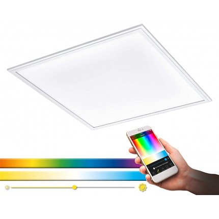 EGLO connect LED Deckenleuchte Salobrena-C Panel Smart Home Deckenlampe Material: Aluminium Kunststoff Farbe: Weiß 59,5x59,5 cm dimmbar Weißtöne und Farben einstellbar - BDYGHHQN