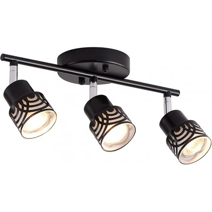 3-flammiges Schienen-Beleuchtungs-Set Deckenstrahler drehbares schwarzes Muster Lampenhalterung für Badezimmer Küche Wohnzimmer inklusive 3 GU10-Halogenlampen - BSOUP8JD