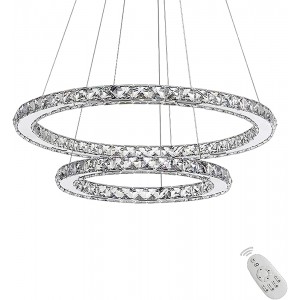 Aufun 48W Moderne Kristall LED 2 Ring Design Kreative Kronleuchter Hängelampe für Schlafzimmer Wohnzimmer Esszimmer Dimmbar 48W - BQHQBJ9A