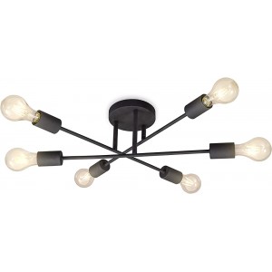 B.K.Licht vintage Deckenleuchte industrial Lampe schwarz retro Deckenlampe 6-flammig E27 Fassung ohne Leuchtmittel - BSOUPHKK