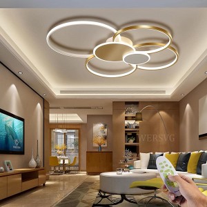 L80cm Modern LED Deckenleuchte Wohnzimmer Deckenlampe gold 6-Ring Deckenleuchte 70W 5600LM Dimmbar 3500K 6500KMit Fernbedienung flurlampe decke für Wohnzimmer Schlafzimmer Küche Esszimmer - BOMAINB2