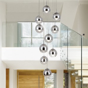 moderne Treppe Kronleuchter 10 Glaskugeln kreative Persönlichkeit Wohnzimmer Leuchte minimalistischen langen Pendelleuchte 40 * 200 cm Farbe : Silber - BFDEDKND