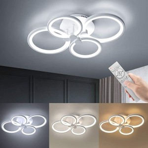 WAYRANK LED Deckenleuchte Dimmbar Modern Lampen mit Fernbedienung 4 Ring Wohnzimme Deckenlampe für Schlafzimmer Büro Küche 3000K-6000K 48W - BFUYAA3H