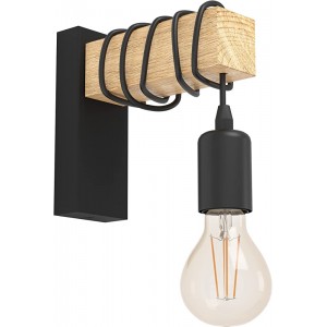 EGLO Wandlampe Townshend 1 flammige Vintage Wandleuchte im Industrial Design Retro Lampe aus Stahl und Holz Farbe: Schwarz braun Fassung: E27 - BSMUFQVN