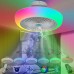 LED Farbwechsel RGB Deckenventilator mit Beleuchtung Licht Fernbedienung Leise Kinderzimmer Flach Deckenleuchte mit Ventilator Decken Lampe Dimmbar Musik Bluetooth Lautsprecher Schlafzimmer Rund Weiß - BJGQS3WE