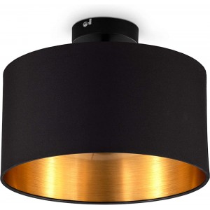 B.K.Licht Deckenlampe Deckenleuchte schwarz gold E27 Deckenlampe LED Stoffdeckenleuchte Wohnzimmer 30cm Ø - BURGVVEW