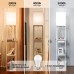BBHome Modern Stehlampe mit regal aus Holz und Metall 3 Farbtemperaturen 2 USB-Ladeanschlüsse und 1 Schublade Dimmbar LED Stehleuchte für Wohnzimmer Schlafzimmer Weiß Mit Glühbirne - BOZJVKAJ