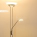LED Stehlampe Biot dimmbarer Deckenfluter aus Metall in Nickel-matt 18 u. 5 Watt 2070 Lumen insgesamt Lichtfarbe 3000 Kelvin warmweiß Standleuchte mit Dimmer u. verstellbarem Lesearm - BOMIT63K