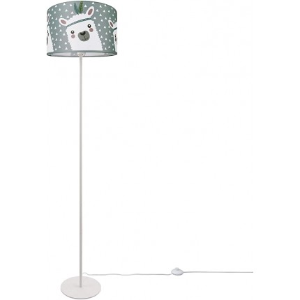 Paco Home Kinderlampe Stehlampe LED Kinderzimmer Lampe Mit Lama-Motiv Stehleuchte E27 Lampenfuß: Einbeinig Weiß Lampenschirm: Grau Ø38 cm - BTFFH4NQ
