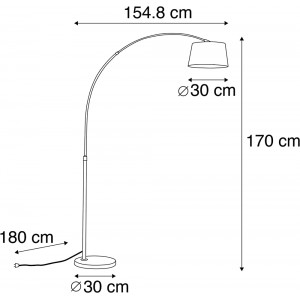 QAZQA Moderne Bogenlampe schwarz mit schwarzem Stoffschirm Arc Basic I Wohnzimmer Stahl Rund LED geeignet E27 - BLLOKD16