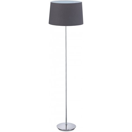 Relaxdays Stehlampe mit Stoffschirm verchromter Fuß E27 Fassung Ø 40 cm Wohnzimmer Stehleuchte 148,5 cm hoch grau - BUVMN79H