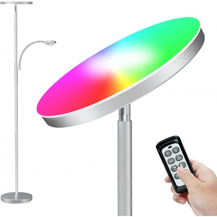 RGB Stehlampe LED Dimmbar 2000lm Deckenfluter mit 400lm Leselampe Stehleuchte mit Fernbedienung&Touch Control Standleuchte mit 3 Farbtemperatur+7 RGB+5 Helligkeitsstufen für Wohnzimmer Schlafzimmer - BLFER685