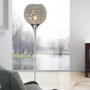 WANGIRL Stehlampe Kristall Modern Wohnzimmer Fußschaltersteuerung E27 Lampenfassung Kristall Stehen Lampe Chrom Silber 9.84 ×64.6 - BADNCW6K