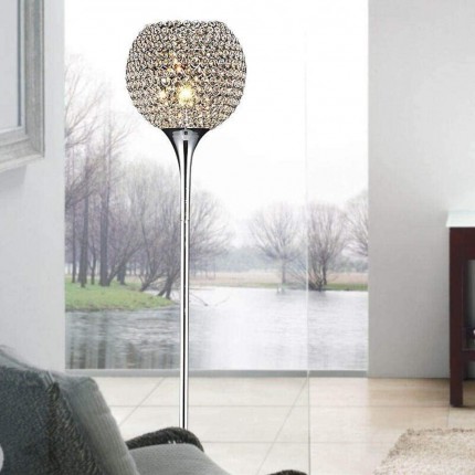 WANGIRL Stehlampe Kristall Modern Wohnzimmer Fußschaltersteuerung E27 Lampenfassung Kristall Stehen Lampe Chrom Silber 9.84" ×64.6" - BADNCW6K