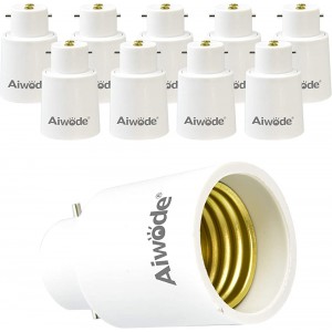 Aiwode B22 auf E27 Adapter Konverter,Hochwertige Lampensockel Konverter für LED Lampen und Glühlampen und CFL-Lampen,Maximale Leistung 200W,0~250V,120 Grad Hitzebeständig,10er-Pack. - BKTTTQ72