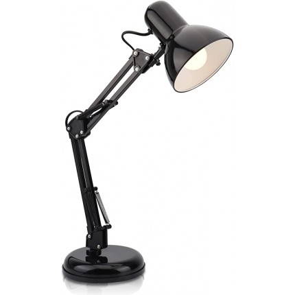 DA LIGHT Retro Tischlampe mit gelenkarm aus Metall 5.5W LED E14 inkl Schreibtischlampe Nachttischleuchte Leselampe Schwarz - BOHAIK1K