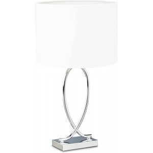 Relaxdays Tischlampe silber Lampenschirm Gestell Nachttischlampe Metall Schirm rund Eisen HBT: 51x28x28 cm weiß - BFAVQDD4