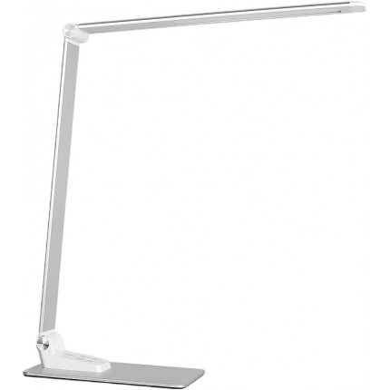 Schreibtischlampe LED Metall Tischlampe Bürotischlampe Tischleuchte Dimmbar Mit 5 Farbtemperaturen 6 Helligkeitsstufen Nachttischlampe Touch-Steuerung Memory-Funktion USB-Ladefunktion Silber - BQGSV372