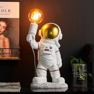 ACMHNC Astronaut Kinder Tischlampe Modern Spaceman Nachtlicht LED Tischlampe Kinderzimmer Mit Stecker Für Kinder Jungen Mädchen Geschenk E27 Nachttischlampe Weiß&Gold H 39Cm - BIAYEQNK