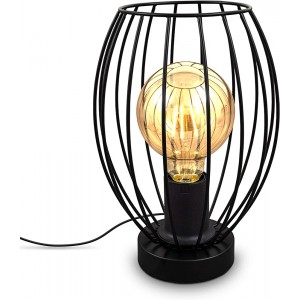 B.K.Licht Tischlampe Draht vintage Lampe E27 Fassung Tischleuchte mit Metallschirm in schwarz ohne Leuchtmittel - BYDKD5EA