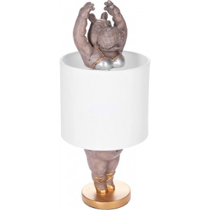 BRUBAKER Tisch- oder Nachttischlampe Nilpferd Ballerina Tischleuchte mit Keramikfuß und Stoffschirm 43 cm Höhe Weiß Grau - BFMRRK53