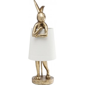 Kare Design Tischleuchte Animal Rabbit Hase Gold schöne Tischlampe in Hasen Form weißer Lampenschirm edele Tischleuchte H B T 68x23x23cm - BAJQTJ18