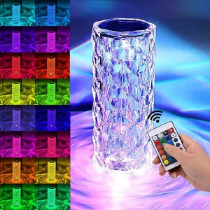 LOMUG Diamond Crystal Table Lamp Touching Control Rose Crystal Lampe RGB Kristall Tischlampe 16 Farben USB Rechargeable LED Rose Desk Lamp Nachttischlampe für Schlafzimmer Wohnzimmer Party Abendessen - BHZRK2HN