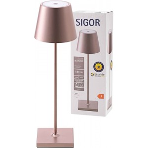 SIGOR Nuindie Dimmbare LED Akku-Tischlampe Indoor & Outdoor Höhe 38 cm aufladbar mit Easy-Connect 24 h Leuchtdauer Roségold-eloxiert - BZZUXH53