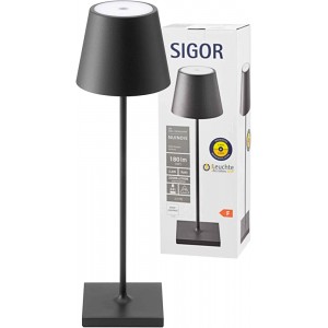 SIGOR Nuindie Dimmbare LED Akku-Tischlampe Indoor & Outdoor Höhe 38 cm aufladbar mit Easy-Connect 12 h Leuchtdauer nachtschwarz - BHLTC6KA