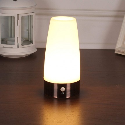 WRalwaysLX Tischlampe Retro-LED-Nachtlicht Nachttischlampe mit kabellosem PIR-LED-Bewegungssensor Betriebenes Licht für Wohnzimmer Schlafzimmer Badezimmer Flur Küche weißes Licht- Runden - BJOSLV5J