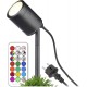 lambado® Kompakte LED Gartenleuchte mit Erdspieß und RGB Farbwechsel Schwarze Gartenstrahler wasserfest IP67 für außen schwenkbar inkl. 1,5m Kabel mit Stecker - BSEAKDH5
