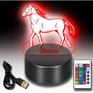 3d Illusion Nachtlampe Pferd personalisiert mit deinem Wunschnamen Inklusive Fernbedienung USB Kabel 7 Farben. Als Deko Licht zum träumen für Reiterin und Reiter… Pferd - BNWAD89M