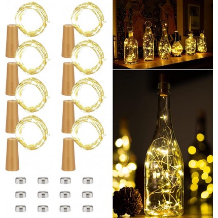 HELESIN Flaschenlicht 8 Stück  20 LED Korken mit Lichterkette Flaschenlichterkette Korken Korken mit Lichterkette Batterie für Weihnachten Flasche DIY Halloween Party Deko - BTJYO4JK