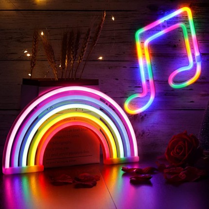 Amzeeniu LED Leuchtreklamen Art Decor Light Regenbogen Licht Dekoration Nachtlichter Wandlichter Batterie oder USB Stromversorgung Neon für Schlafzimmer Kinderzimmer,Weihnachten,Home PartyJubiläum - BJWCA3Q9