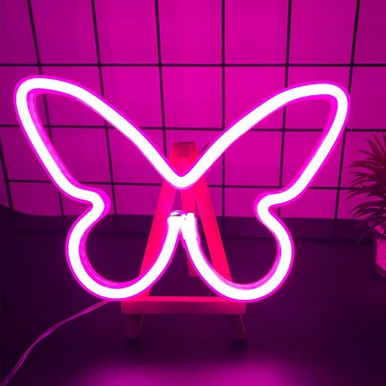 ENUOLI Rosa Schmetterling Neonlicht Schmetterling Neonzeichen USB & Batterie Powered Nachtlampe Wandleuchte Beste Geschenk für Hochzeitsfeier Wanddekor Geburtstagsfeier Camping Kinderzimmer Wohnzimme - BMDTNV8W
