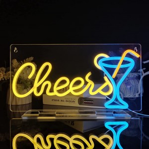 Gemcity Cheers Neon Sign LED Neon Sign Neonlicht mit Acrylsockel und hängender USB-betriebener Bar Bier Party Home Room Neon Decor15'' x 8'' - BIAHTQ7Q