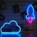 mreechan Neonlichter,Dekorative Wandleuchte Schild Neonlichter für Schlafzimmer Spielzimmer Bar und Party Geschenkidee für Kinder Rakete und Wolken - BCGLIV3W