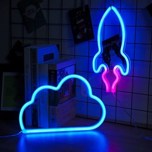 mreechan Neonlichter,Dekorative Wandleuchte Schild Neonlichter für Schlafzimmer Spielzimmer Bar und Party Geschenkidee für Kinder Rakete und Wolken - BCGLIV3W