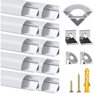 Chesbung LED Aluminium Profil 1m 10er Pack in V-Form für LED-Strips Band bis 12 mm inkl. Abdeckungen in milchig-weiß Endkappen und Montagematerial - BNCGJVEV