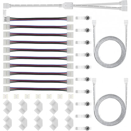 JIRVY Led Strip Verbinder Zubehör-Set für 4 polig 10mm RGB SMD 5050 LED Strip Verbinder LED Strip Eckverbinder Led Strip Befestigungsclips - BCNZPAM8