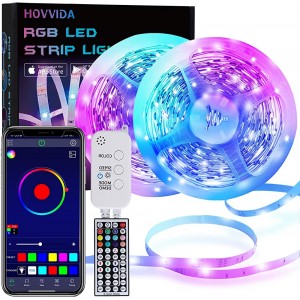 LED Strip HOVVIDA 20M Bluetooth LED Streifen RGB 5050 12V Wird von APP IR-Fernbedienung und Controller Gesteuert LED lichtband mit 16 Millionen Farben 28 Stilmodi Zeitsteuerungs-Modus - BHSTC7B2