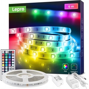 Lepro LED Strip 6M RGB LED Streifen Selbstklebend 5050 SMD LED Band 24VDC LED Lichtband IP20 LED Leiste Lichterkette Dimmbar mit Netzteil Fernbedienung Controller für Haus Party Küche - BDAYU6K1