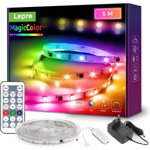 Lepro RGBIC LED Strip 5M 150 LEDs Streifen Dreamcolor Lichterkette MagicColor Musik Band mit Fernbedienung Dimmbar Bunt Kette Lichtleiste für Party Weihnachten Deko - BMPOFQ9E