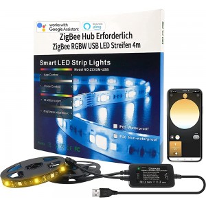 Smart ZigBee LED Strip Light RGBW 4m Kit Funktioniert mit Hub Bridge Echo Plus,USB betriebene TV Hintergrundbeleuchtung Alexa Voice App Kontrolle RGBWW LED Leuchten für 45-75 in Fernseher Lichtleiste - BLLBN6KB